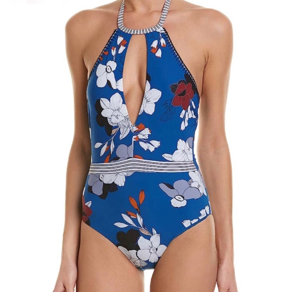Red Carter Halter Plunge K Vision one piece bathing suit